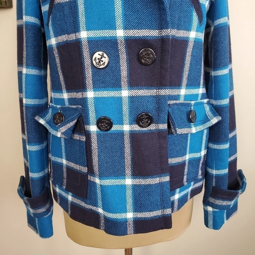 American Eagle Wool Plaid Check Double Breasted Pea Coat Peacoat Jacket AE M Y2K